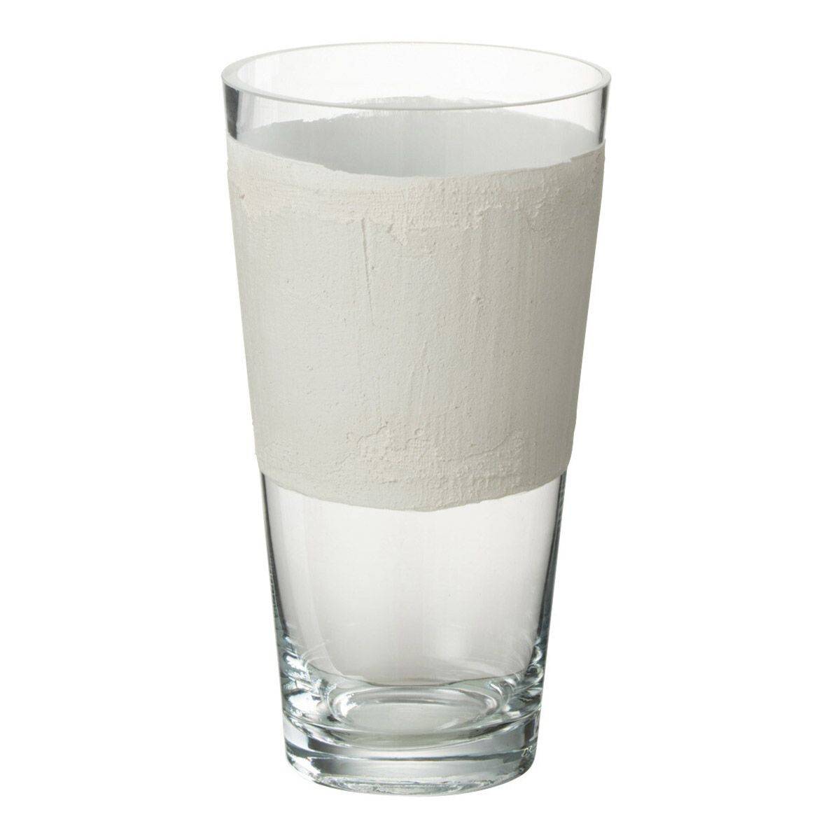 Vase Déco en Verre "Delph" 25cm Transparent & Blanc - Image 1