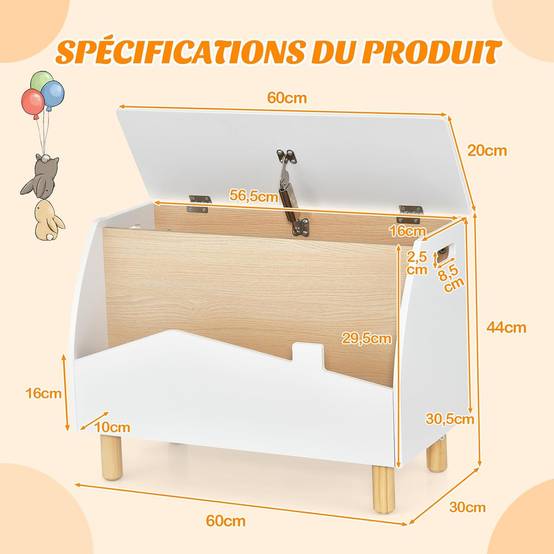 Coffre à Jouets Enfants En Bois Avec Etagère De Présentation,60 X 30 X 44 Cm Blanc Coffre à Jouets Enfants En Bois Avec Etagère De Présentation,60 X 30 X 44 Cm Blanc