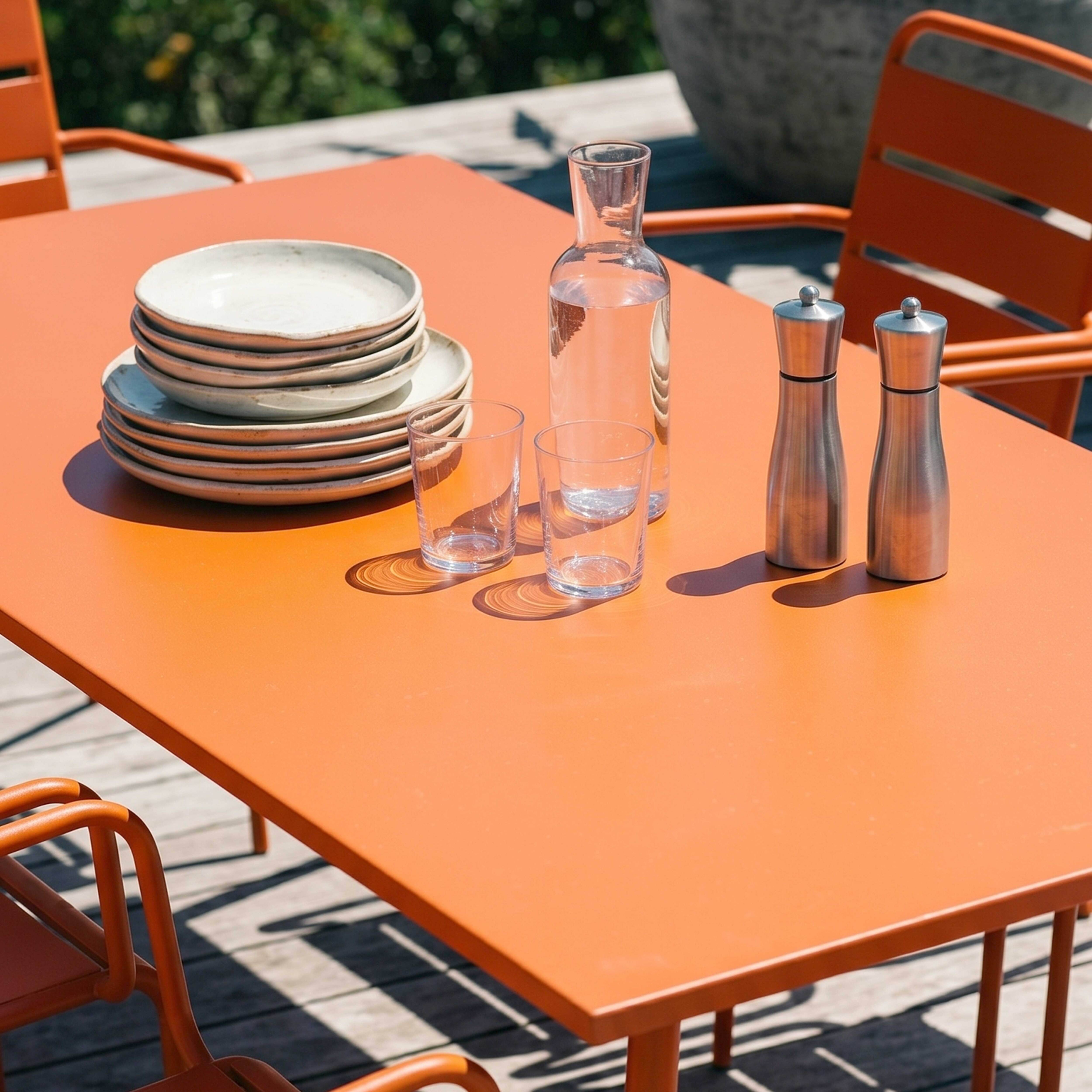 Oviala - Ensemble table de jardin et 8 fauteuils en métal orange Palavas - Oviala - Imagen 4