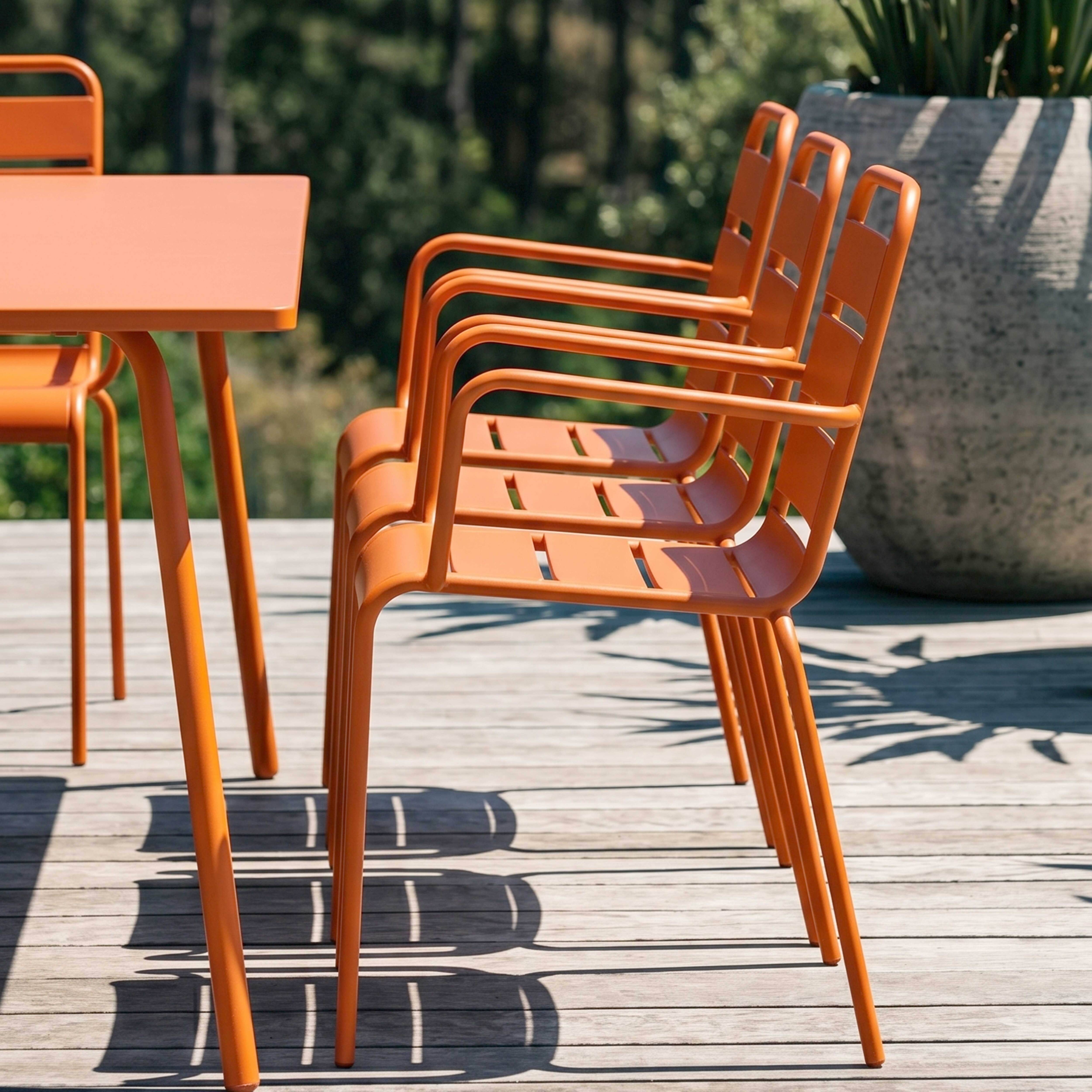 Oviala - Ensemble table de jardin et 8 fauteuils en métal orange Palavas - Oviala - Imagen 3