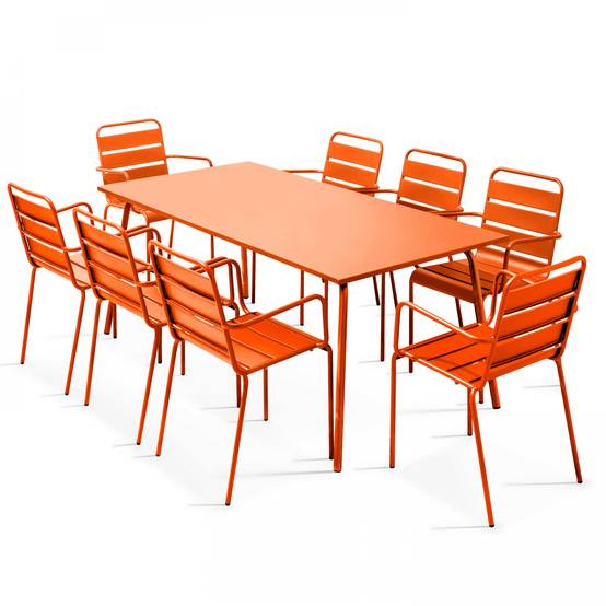 Oviala - Ensemble table de jardin et 8 fauteuils en métal orange Palavas - Oviala - Imagen 1