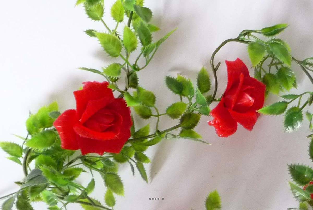 Artificielles - Guirlande de 8 Roses artificielles Rouge plastique L 180 cm - couleur: Rouge - Imagen 2