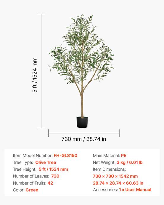 VEVOR Arbre Artificiel Plante Artificielle Faux Olivier 1,5 m Déco d'Intérieur - Image 7