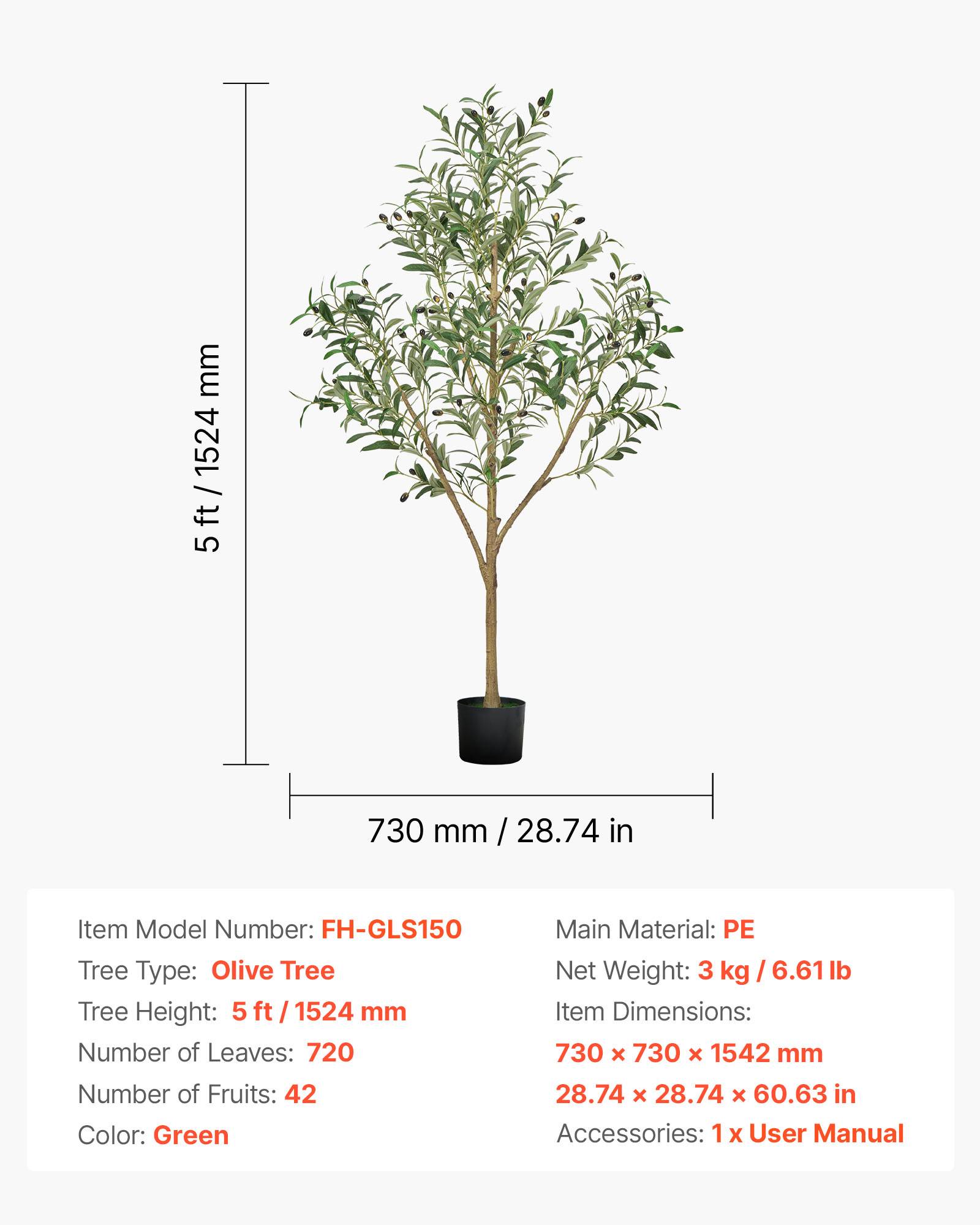 VEVOR Arbre Artificiel Plante Artificielle Faux Olivier 1,5 m Déco d'Intérieur - Image 7