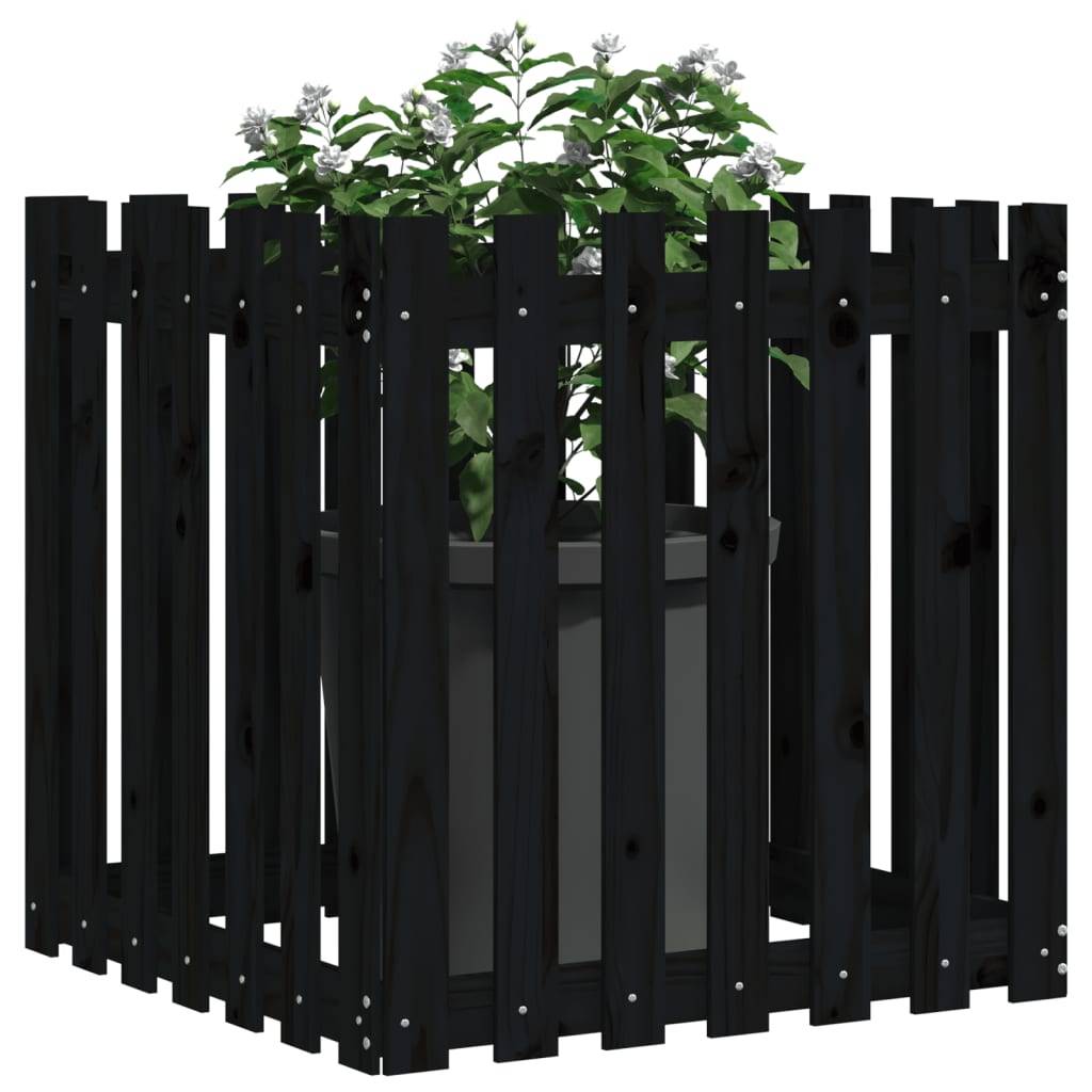 Maison Chic - Jardinière - Bac à fleurs - Pot de fleurs avec design de clôture noir 70x70x70 cm pin massif - Image 3