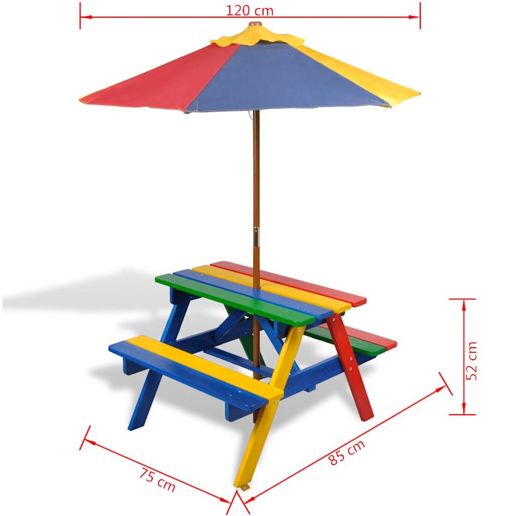 Maison Chic - Table de jardin | Table et bancs de pique-nique avec parasol pour enfants Bois - Image 7