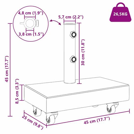 ComfortXL - Pied de Parasol Rectangulaire Granite Acier 25kg à Roulettes Verrouillables pour Terrasse Noir 45x25cm – ComfortXL Outdoor Living - Image 7