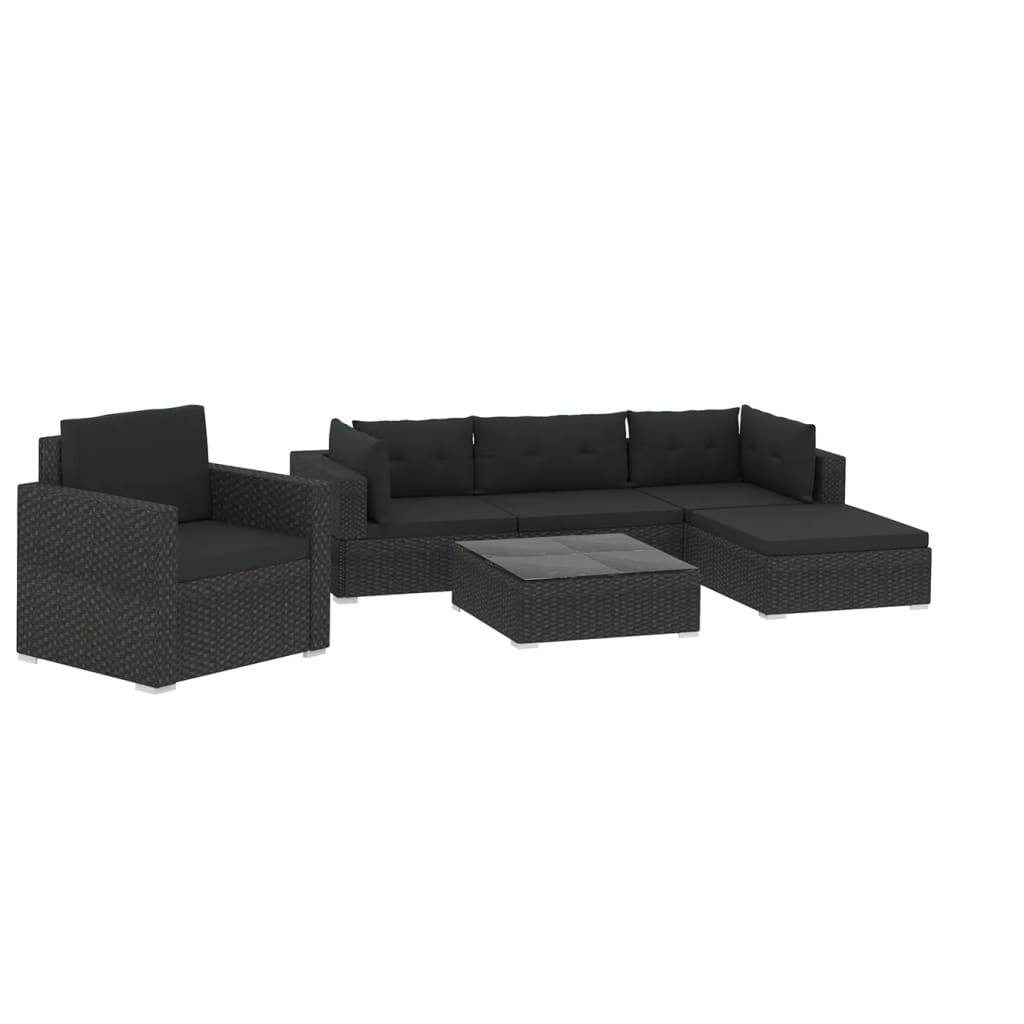 Helloshop26 - Salon de jardin meuble d'extérieur ensemble de mobilier 6 pièces avec coussins résine tressée noir - Imagen 1