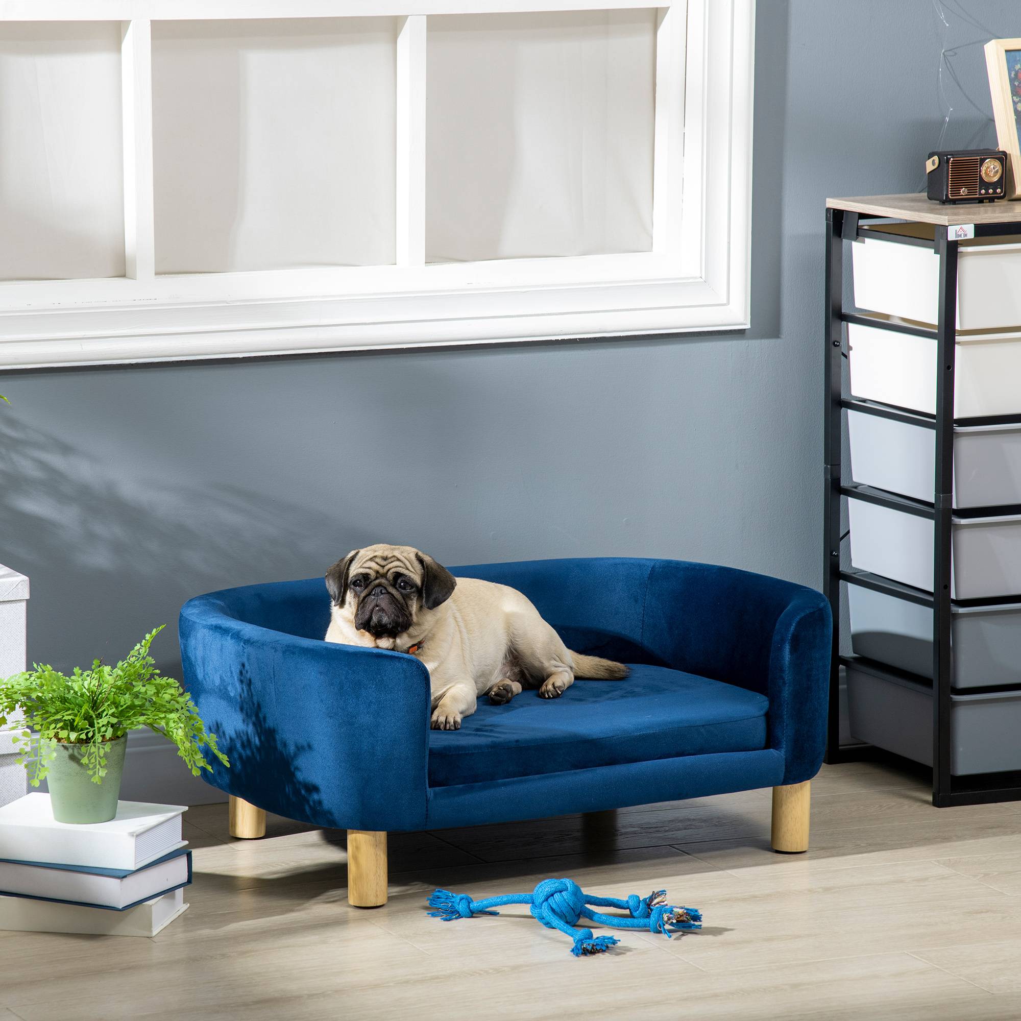 Canapé pour petit chien velours intérieur matelas doux 86cm bleu - ComfortXL Outdoor Living - Image 3