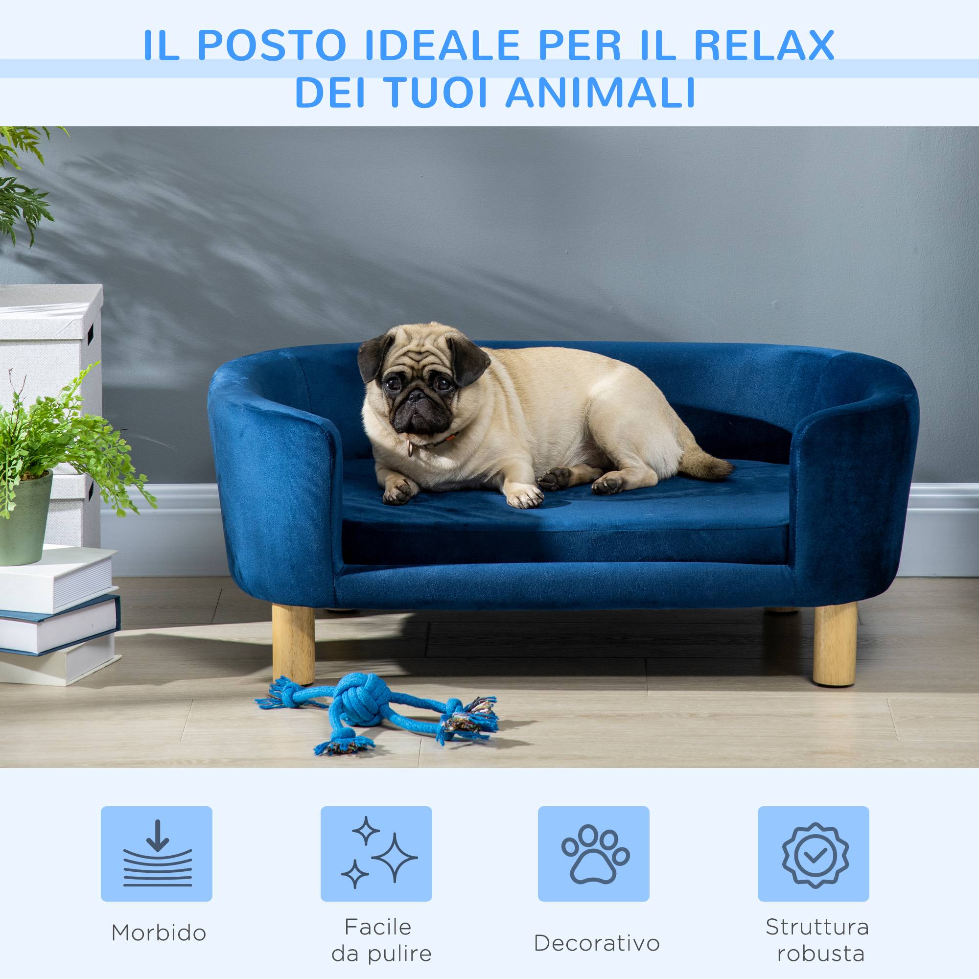 Canapé pour petit chien velours intérieur matelas doux 86cm bleu - ComfortXL Outdoor Living - Image 6