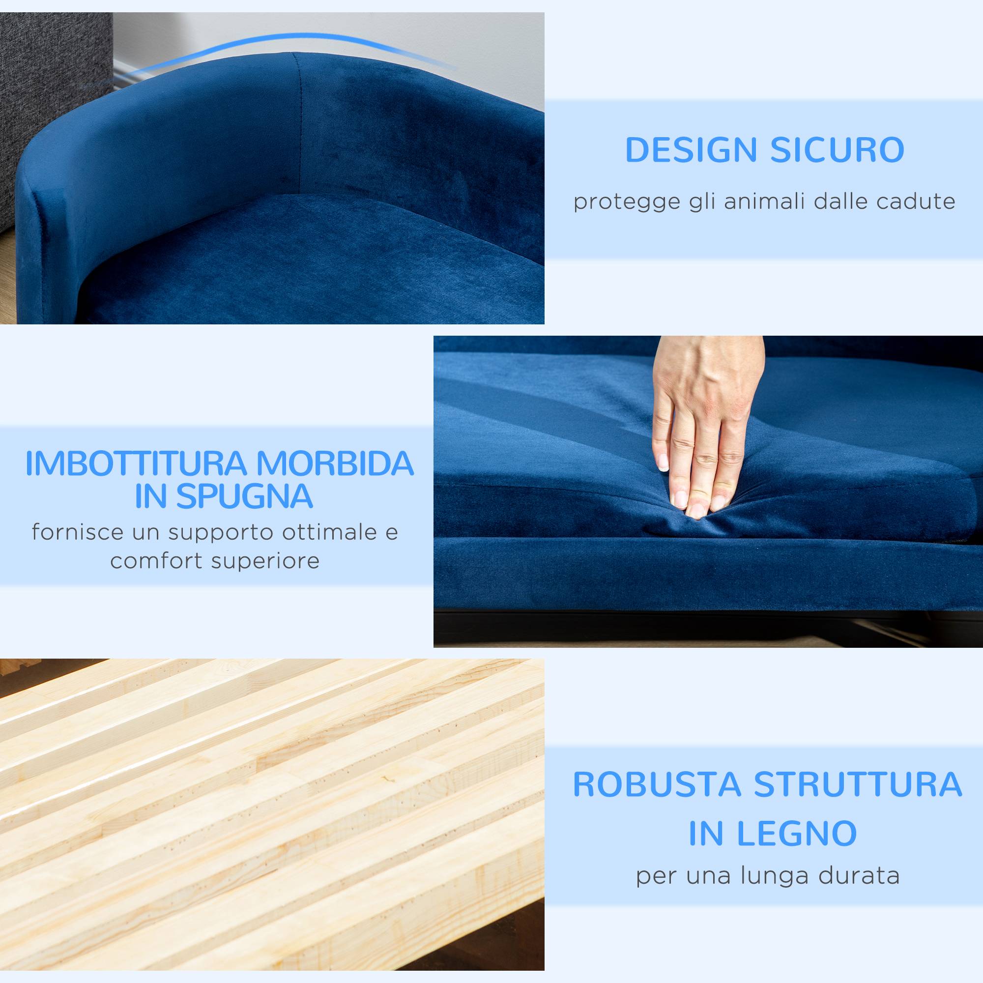 Canapé pour petit chien velours intérieur matelas doux 86cm bleu - ComfortXL Outdoor Living - Image 7