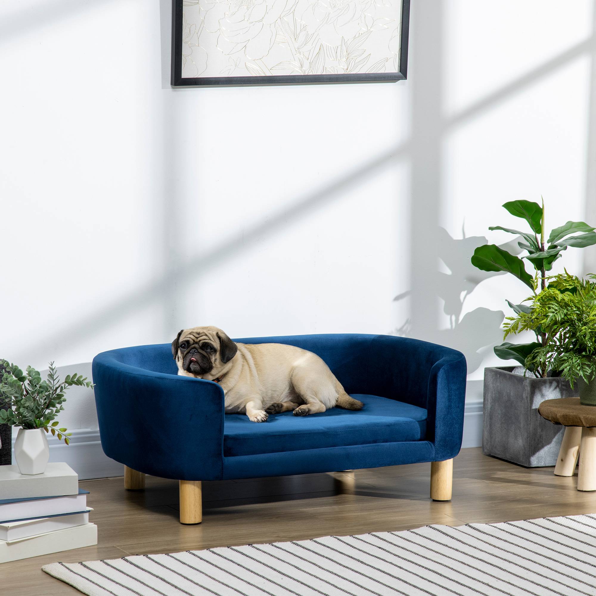 Canapé pour petit chien velours intérieur matelas doux 86cm bleu - ComfortXL Outdoor Living - Image 4