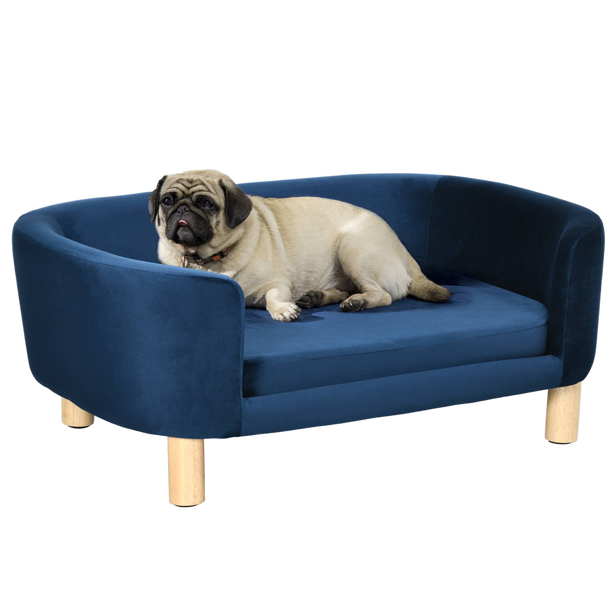 Canapé pour petit chien velours intérieur matelas doux 86cm bleu - ComfortXL Outdoor Living - Image 1