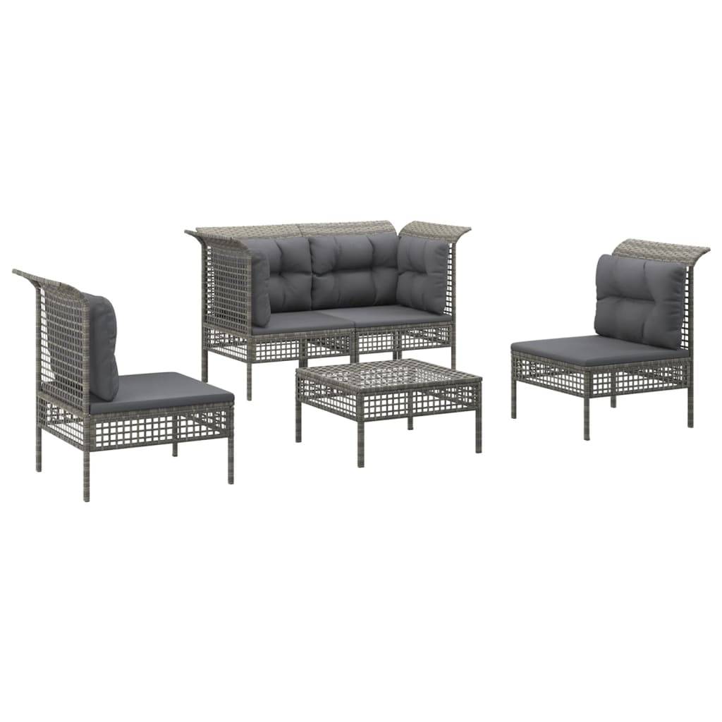 Helloshop26 - Salon de jardin meuble d'extérieur ensemble de mobilier 5 pièces avec coussins gris résine tressée - Imagen 1