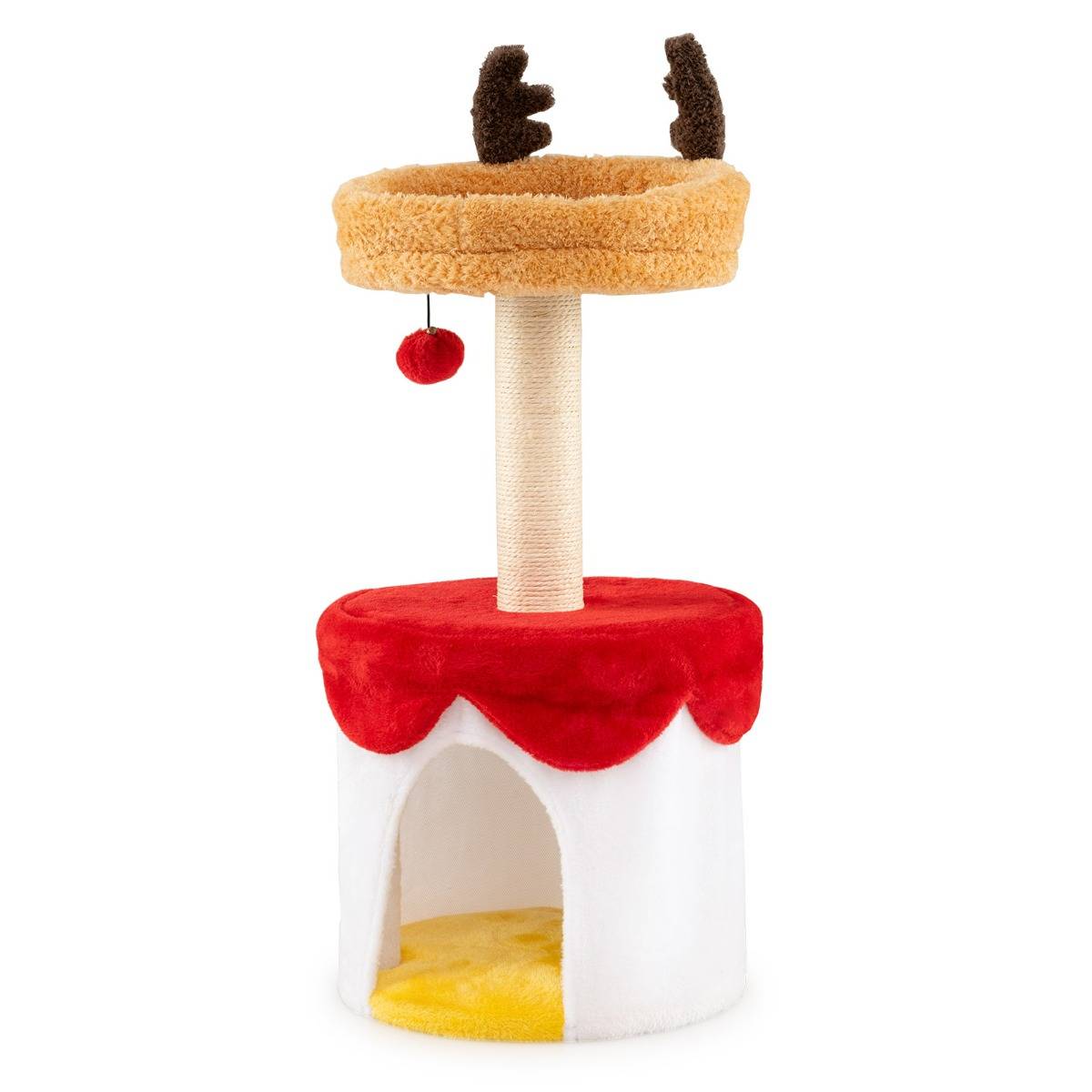 Arbre à Chat de Noël avec Lit Tour pour Chaton de 80cm avec Poteau à Griffer en Sisal Balle - Image 1