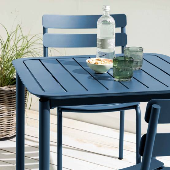Oviala - Ensemble table de terrasse 70cm et 4 chaises bleu foncé Almada - Oviala - Image 3