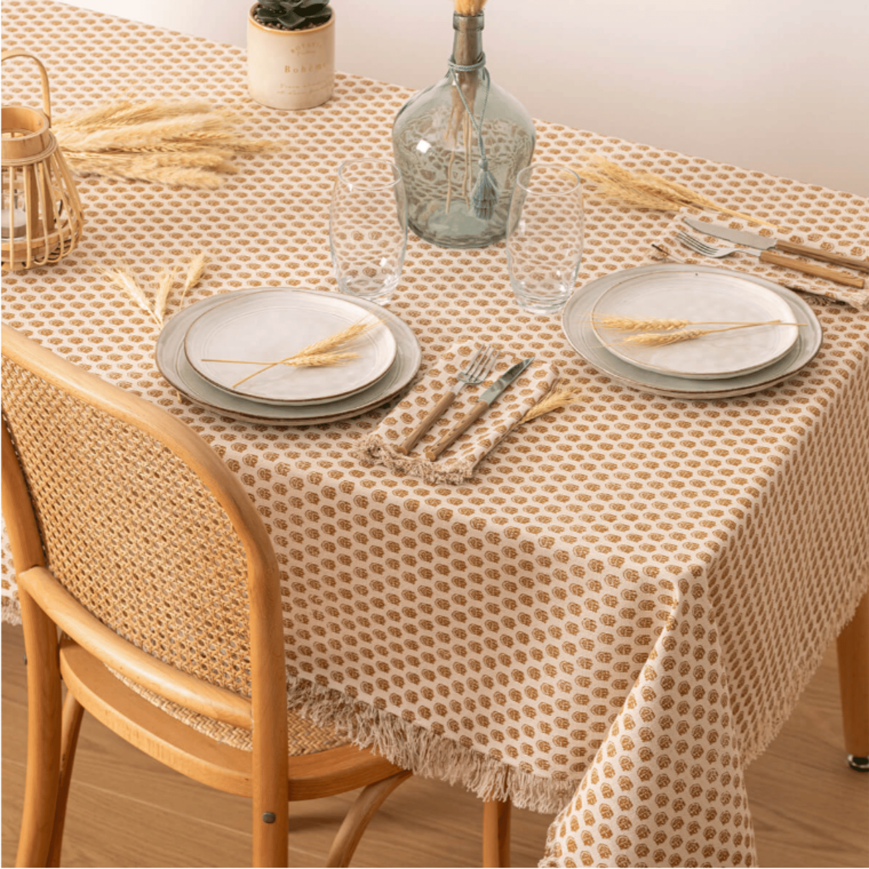 Nappe en coton Beige et Cannelle 150 x 250 cm - Imagen 4