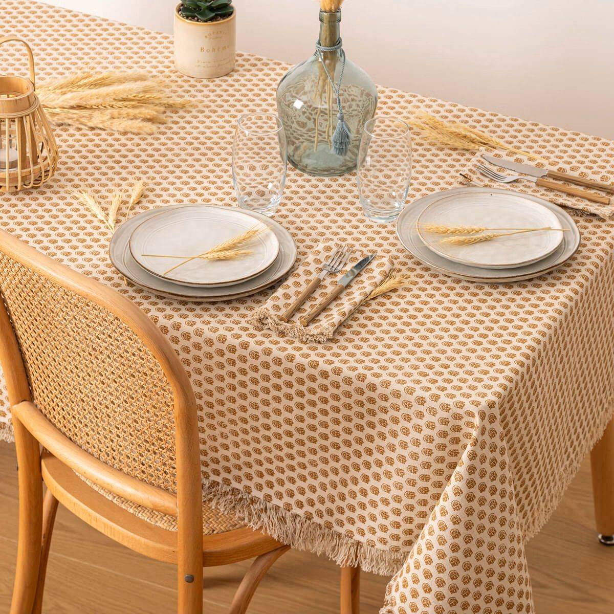 Nappe en coton Beige et Cannelle 150 x 250 cm - Imagen 3