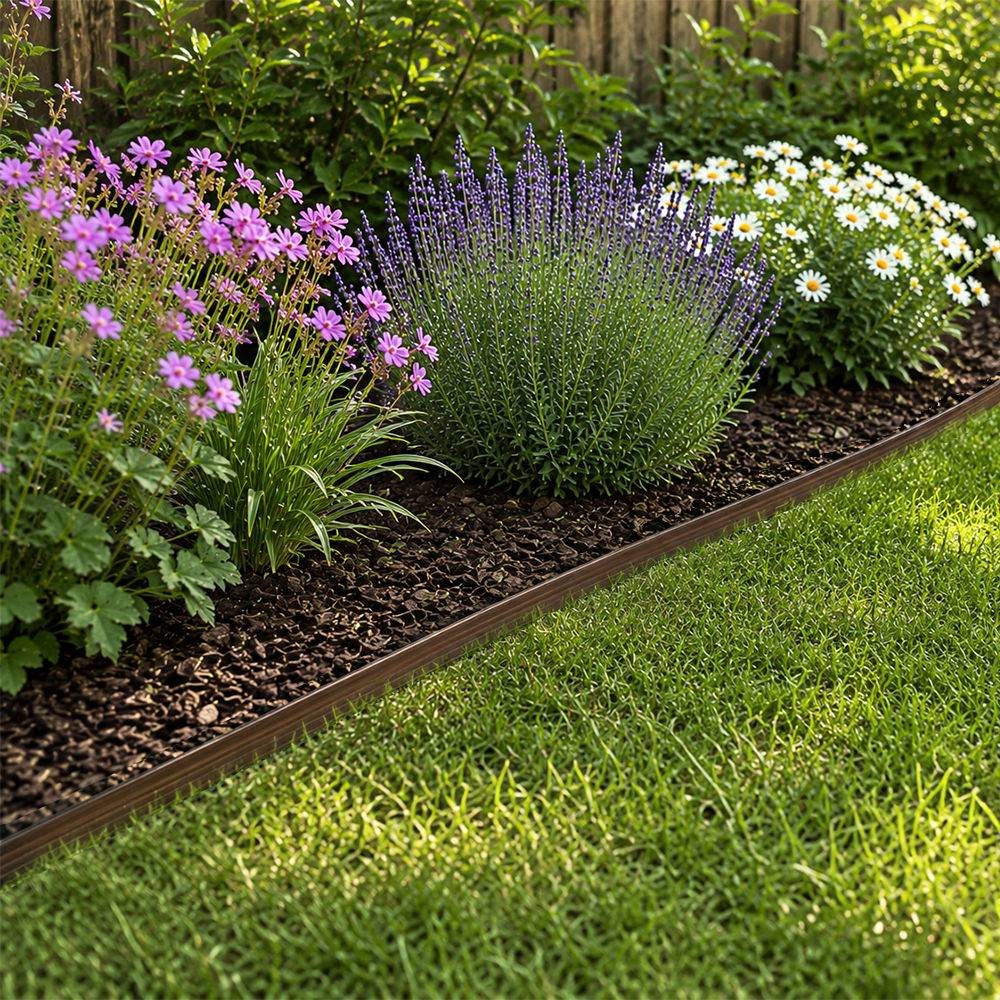 Gt Garden - Bordure de jardin flexible marron - 5 cm x 10 mètres avec 20 piquets d'ancrage - GT GARDEN - Imagen 4
