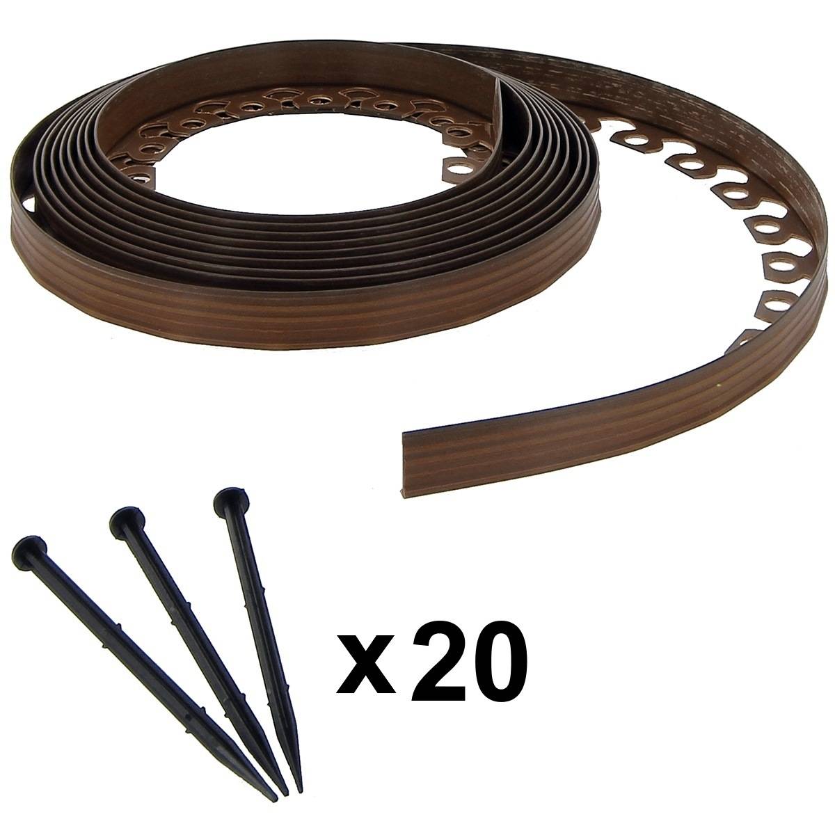 Gt Garden - Bordure de jardin flexible marron - 5 cm x 10 mètres avec 20 piquets d'ancrage - GT GARDEN - Imagen 1