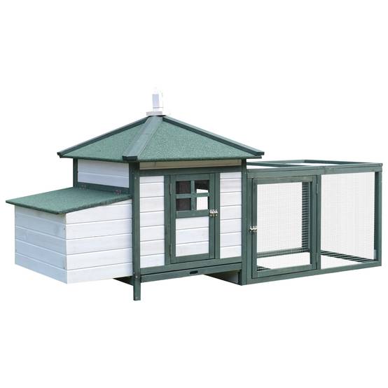 Poulailler Cottage Bois Pin Extérieur Pondoir Enclos 196x76cm Vert Blanc - ComfortXL Outdoor Living - Image 1