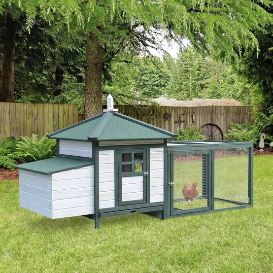 Poulailler Cottage Bois Pin Extérieur Pondoir Enclos 196x76cm Vert Blanc - ComfortXL Outdoor Living - Image 4