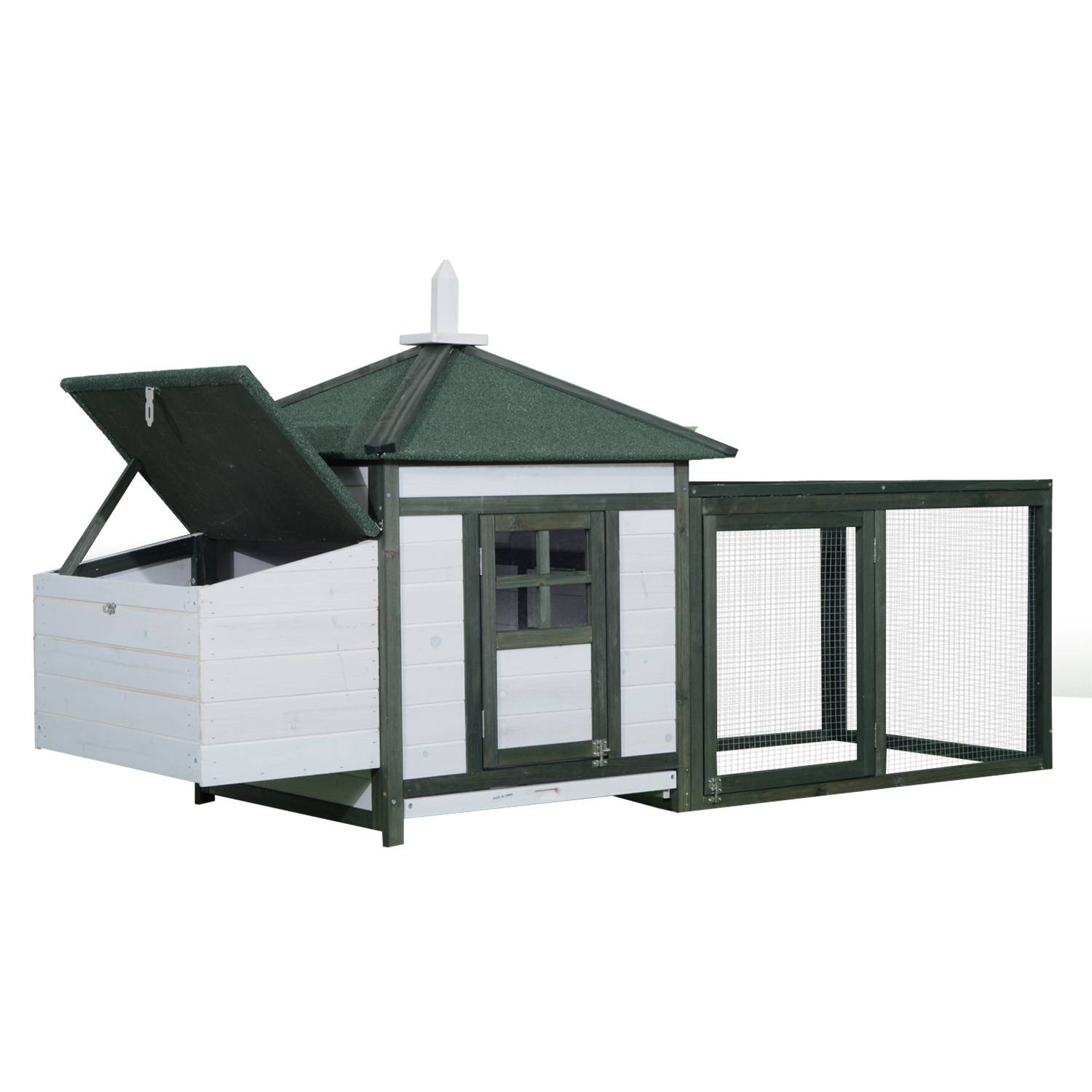 Poulailler Cottage Bois Pin Extérieur Pondoir Enclos 196x76cm Vert Blanc - ComfortXL Outdoor Living - Image 2
