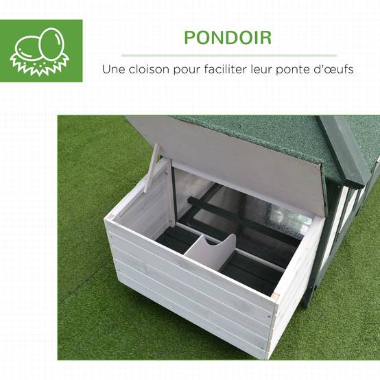 Poulailler Cottage Bois Pin Extérieur Pondoir Enclos 196x76cm Vert Blanc - ComfortXL Outdoor Living - Image 8