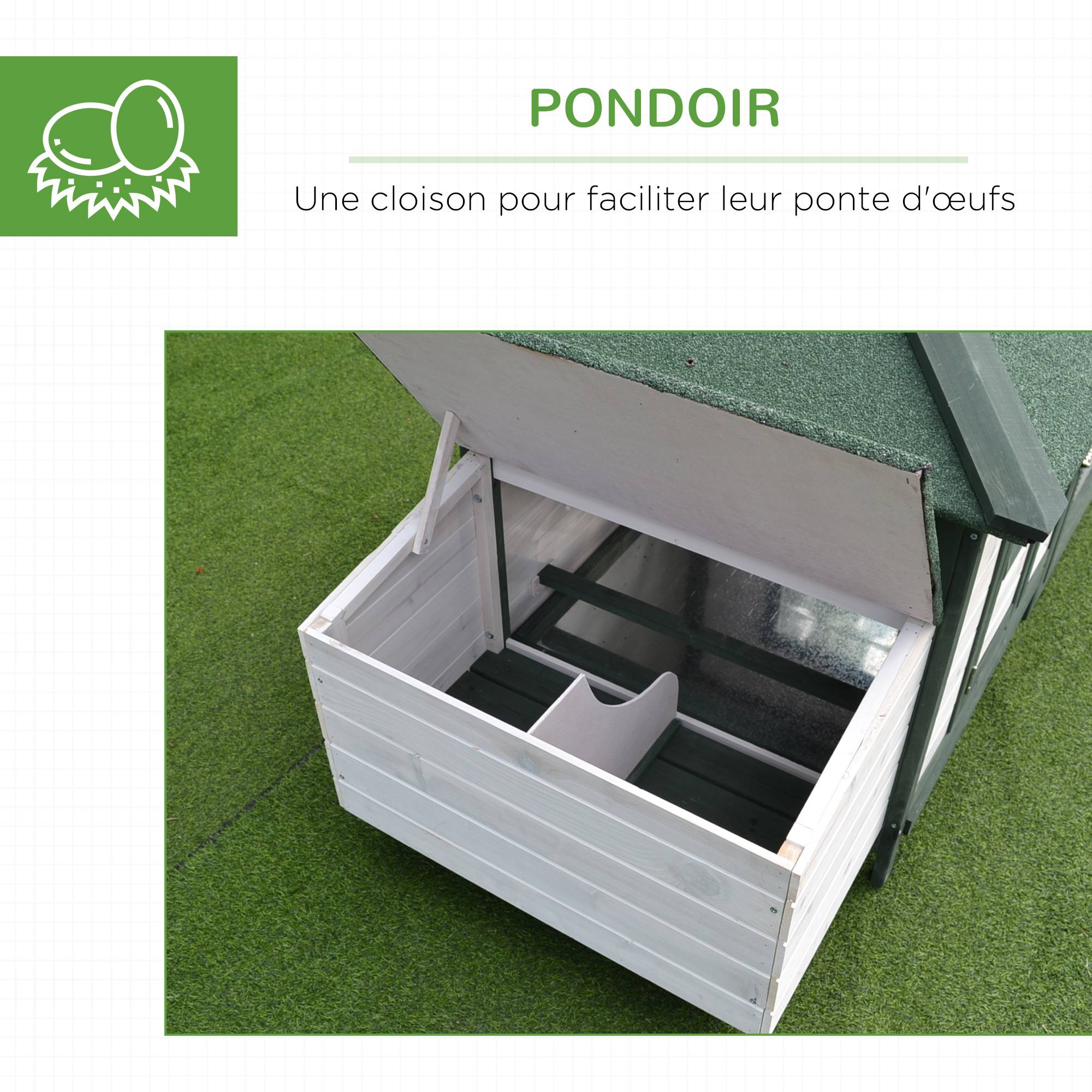 Poulailler Cottage Bois Pin Extérieur Pondoir Enclos 196x76cm Vert Blanc - ComfortXL Outdoor Living - Image 8