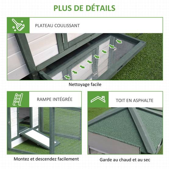 Poulailler Cottage Bois Pin Extérieur Pondoir Enclos 196x76cm Vert Blanc - ComfortXL Outdoor Living - Image 9
