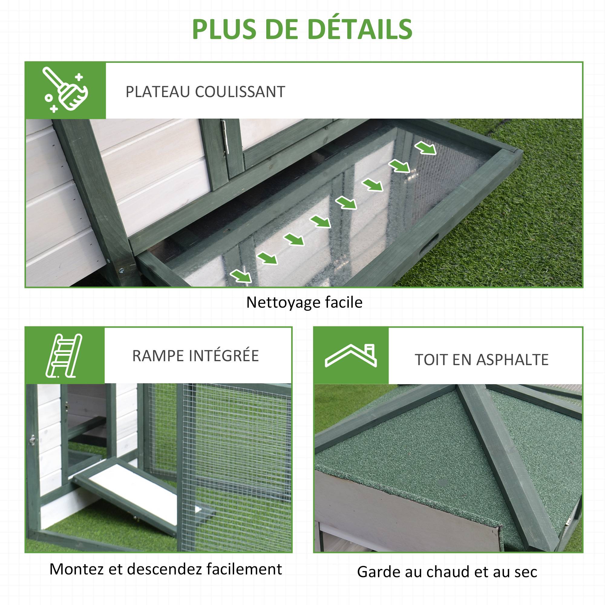 Poulailler Cottage Bois Pin Extérieur Pondoir Enclos 196x76cm Vert Blanc - ComfortXL Outdoor Living - Image 9