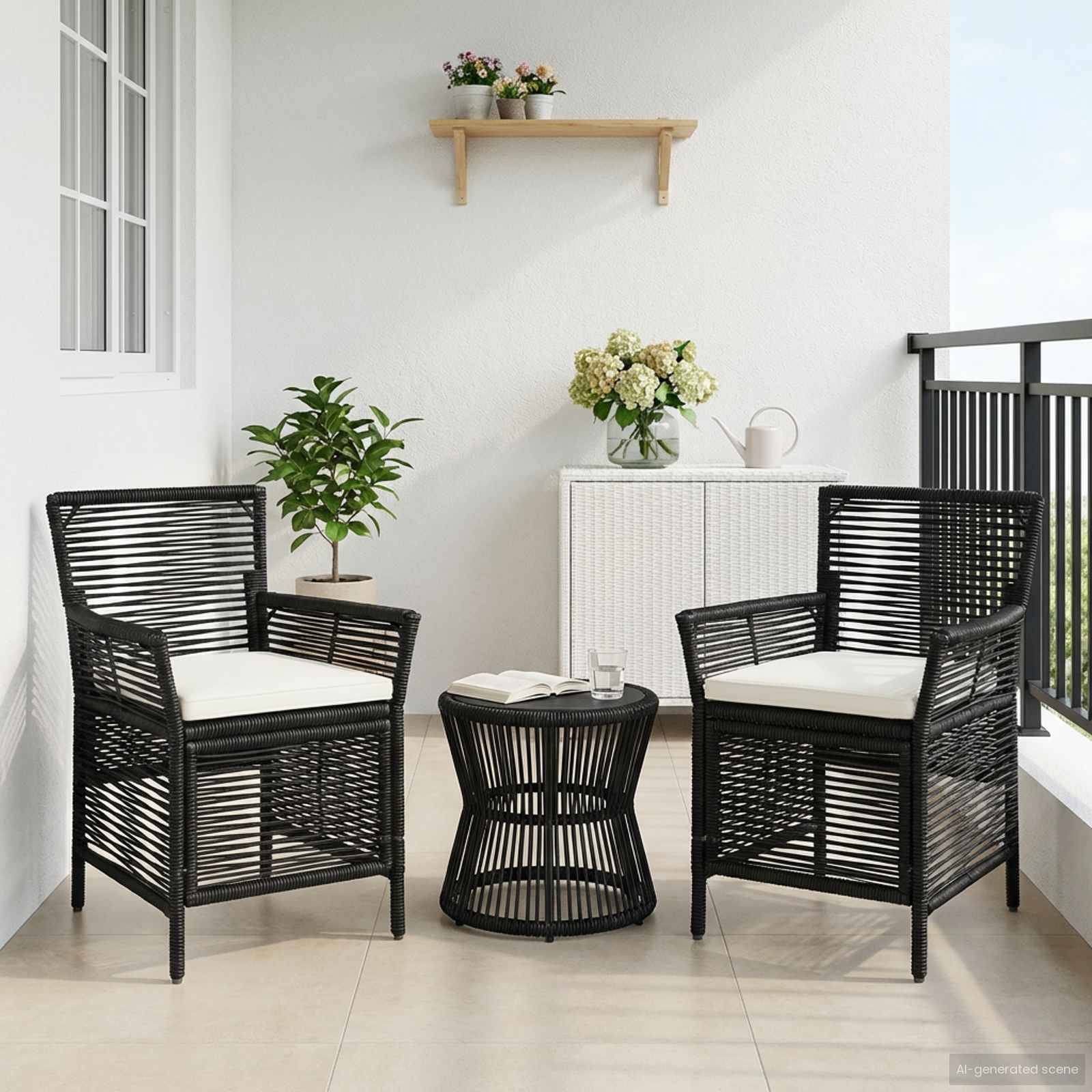 Chaises de jardin polyrotin noir et crème 61 x 58 x 83 cm - PANGIVO