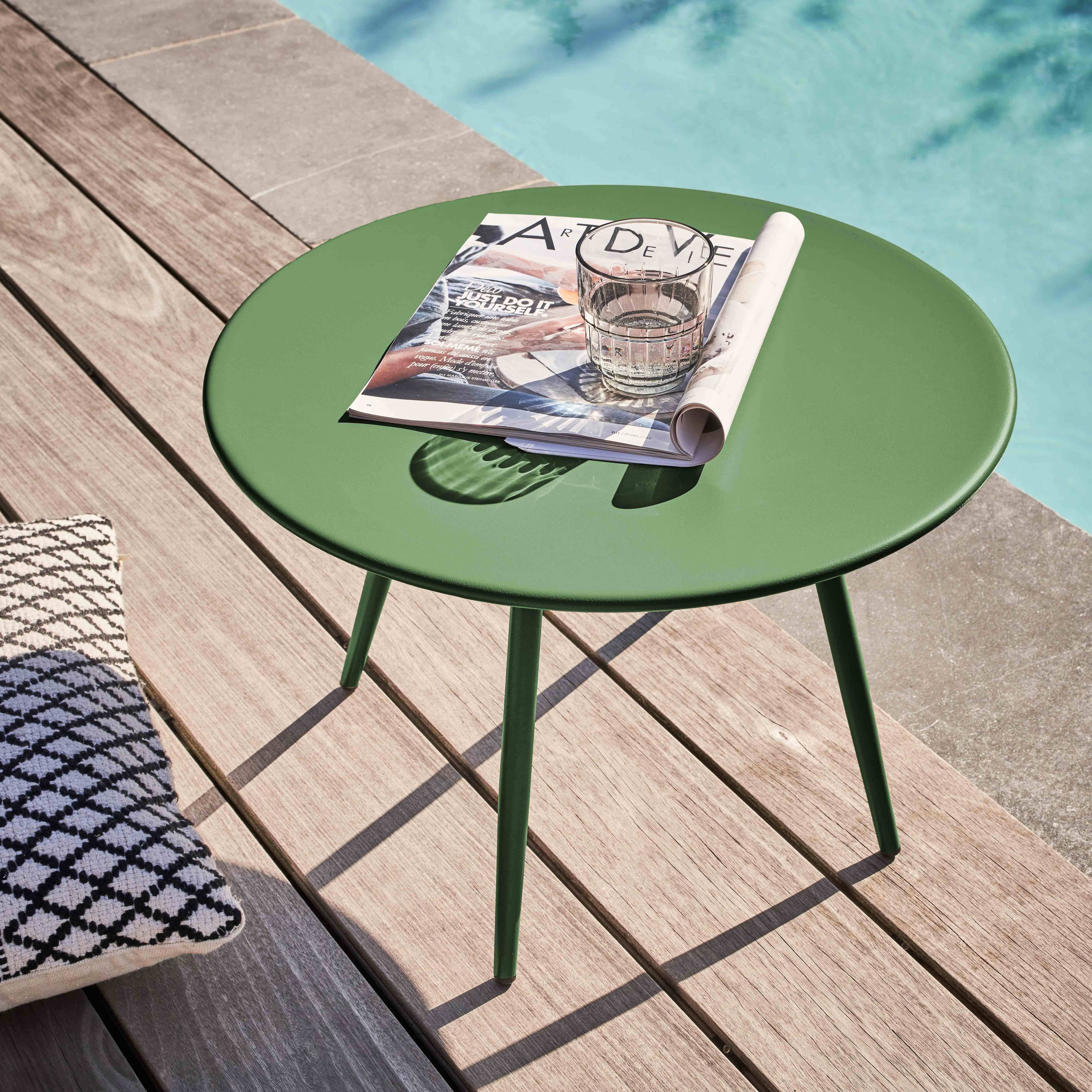 Oviala - Table basse de jardin ronde en métal vert cactus 50 cm Palavas - Oviala - Imagen 2