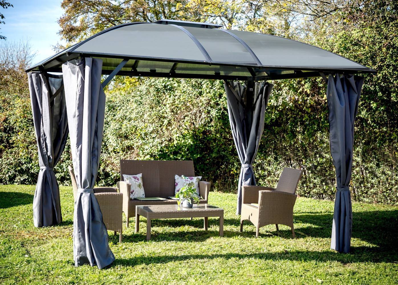 Habrita - Pergola autoportante alu toit 4 pentes gris 10,80 m2 - Gloriette - Image 2