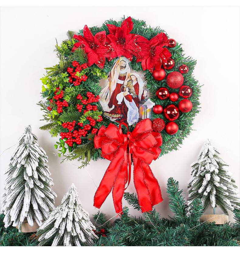 Couronne de Noël de 30 cm avec lumière LED, décorations de Noël, guirlande de Noël artificielle, fournitures de fête de Noël (rouge) - Image 7