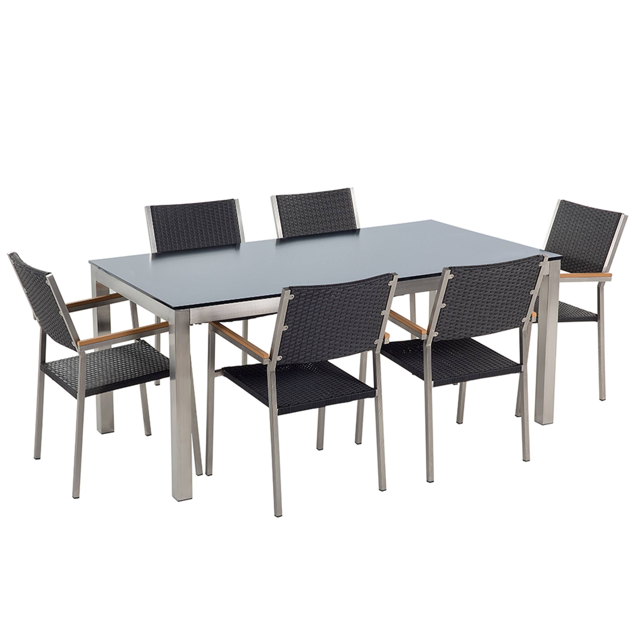 Beliani - Set de salle à manger, 6 Personnes Verre de sécurité Noir GROSSETO - Beliani - Imagen 2