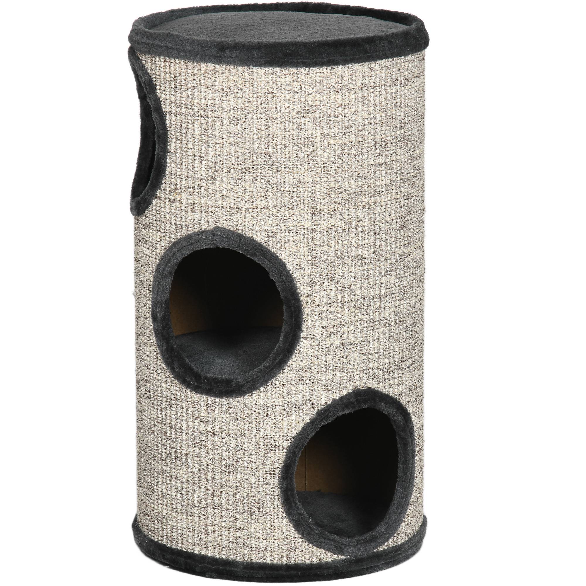 Tonneau à gratter chat sisal peluche tour 3 niveaux jeu et repos 38x70cm gris clair - ComfortXL Outdoor Living - Image 2