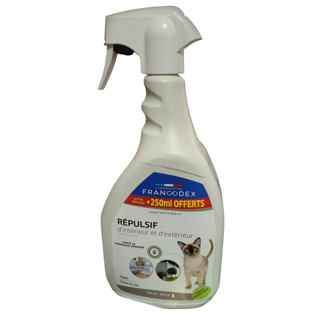 Francodex - Repelente de Interior y Exterior spray de 750 ml + 250 ml, Para Gatos - Imagen 1