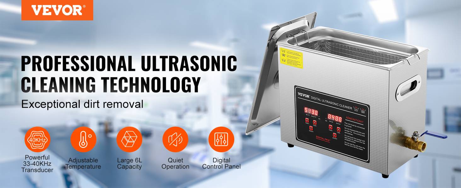 Vevor - VEVOR Nettoyeur ultrasons 6L inox numérique, chauffage, réglable temps/température, labo/pro. - Image 9