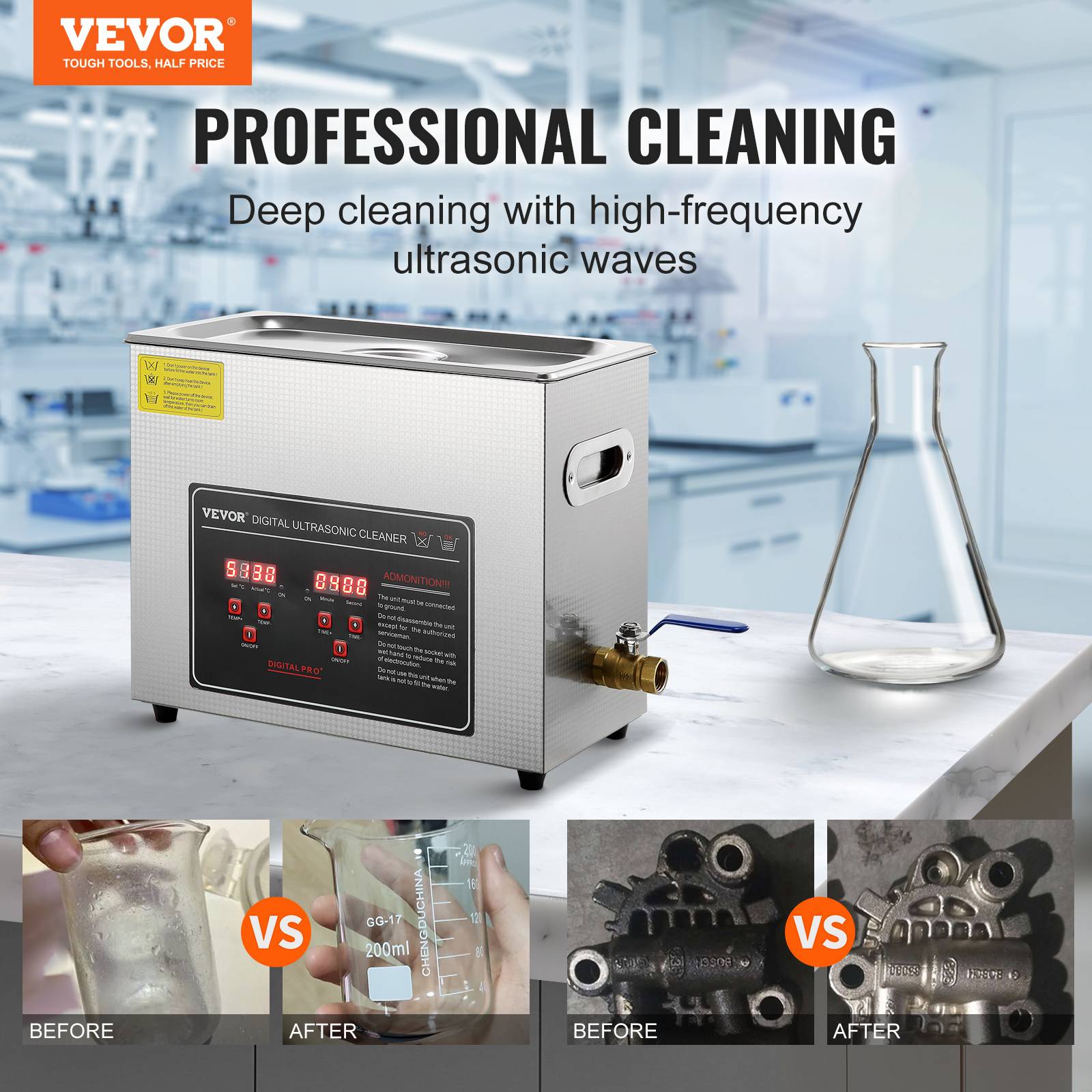 Vevor - VEVOR Nettoyeur ultrasons 6L inox numérique, chauffage, réglable temps/température, labo/pro. - Image 2