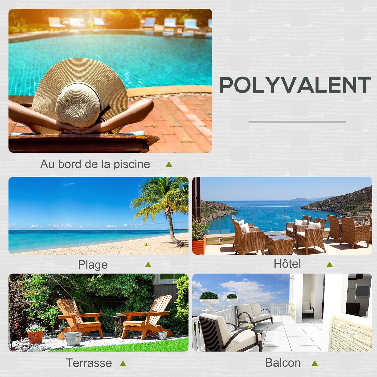 Outsunny - Bain de soleil transat 2 places - grand confort - dossier inclinable multi-positions - matelas fournis - résine tressée gris - Outsunny - Imagen 7