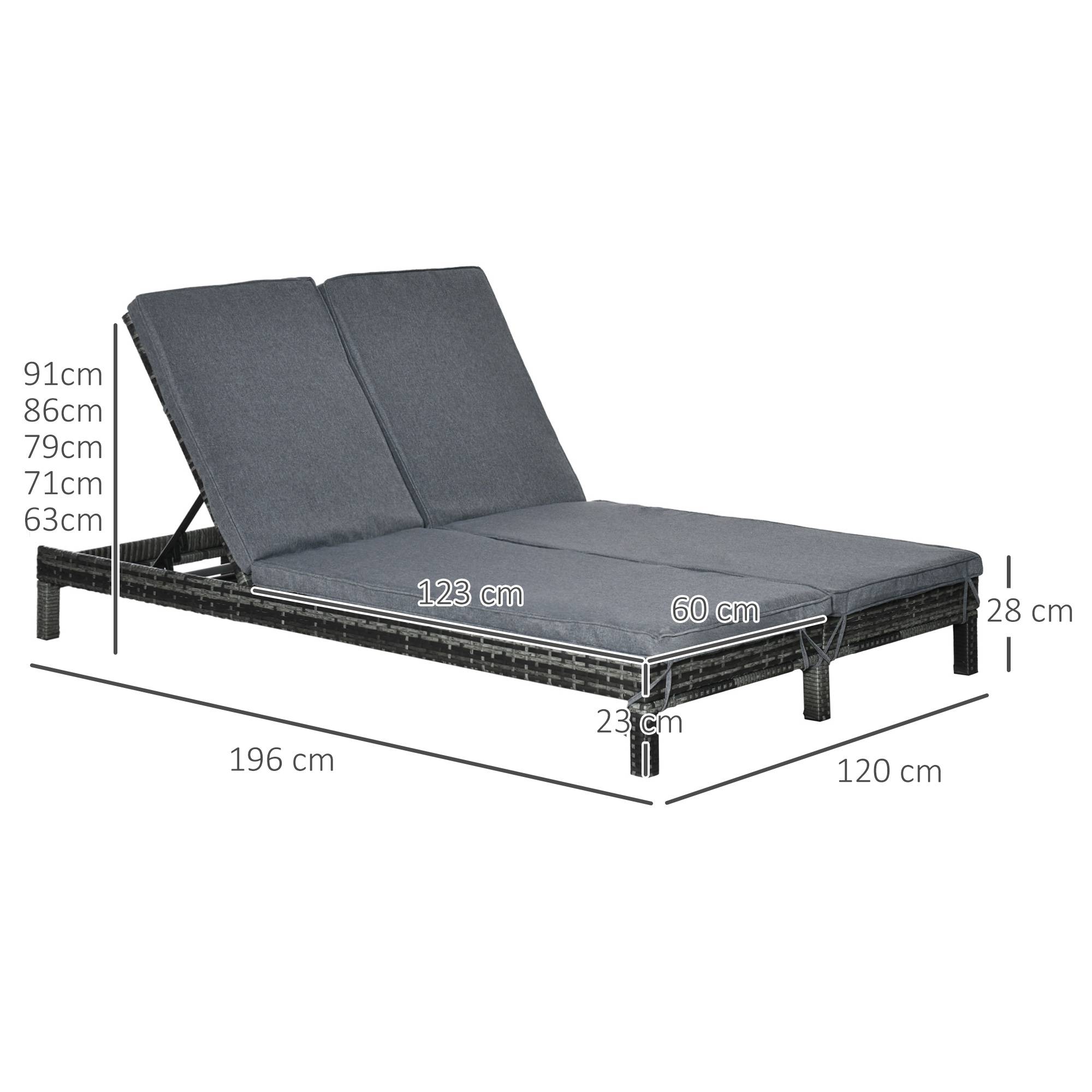 Outsunny - Bain de soleil transat 2 places - grand confort - dossier inclinable multi-positions - matelas fournis - résine tressée gris - Outsunny - Imagen 3