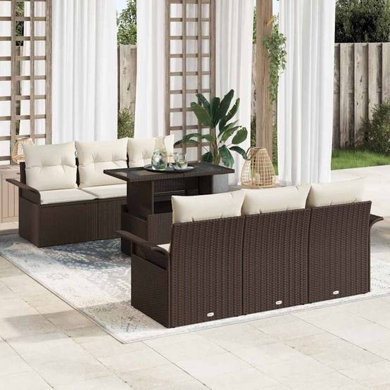 ComfortXL - Salon de jardin 6 places en résine tressée avec table en verre Marron – ComfortXL Outdoor Living - Image 1