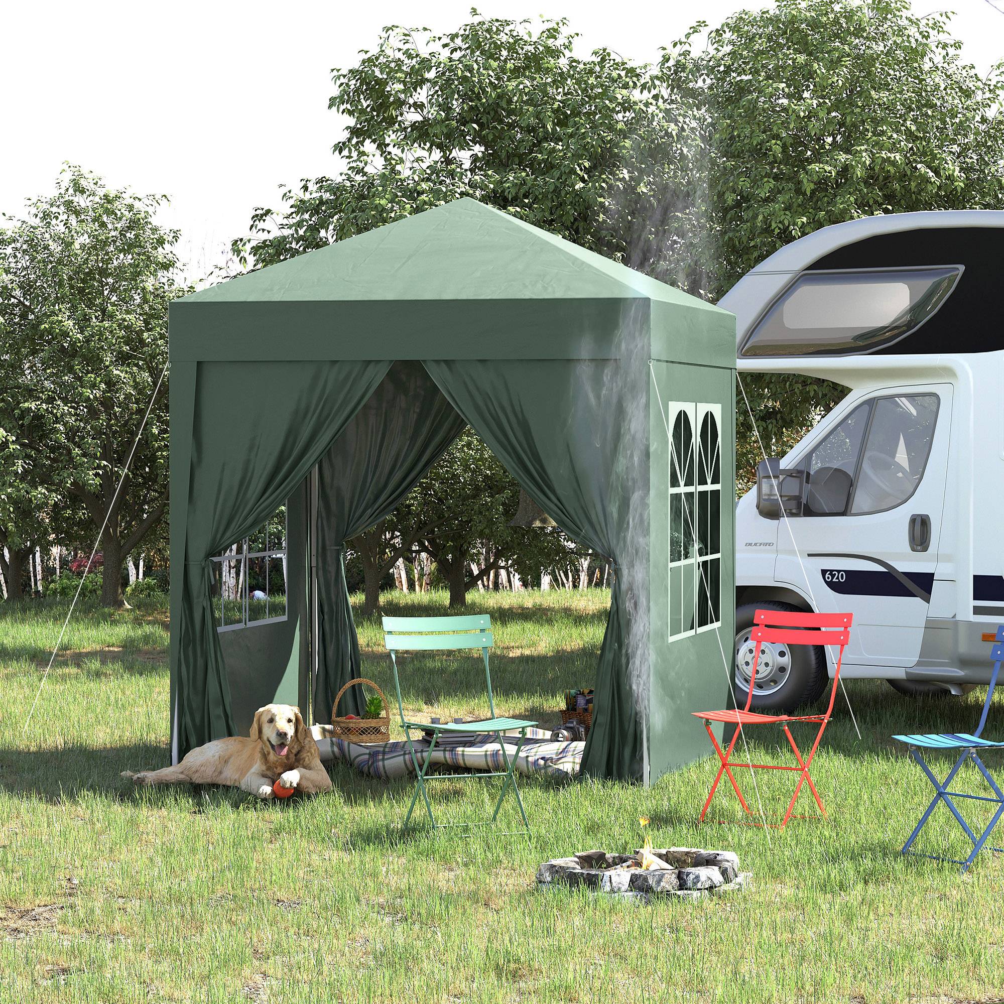 Tonnelle pliante acier vert foncé 200 x 200 x 240 cm - PANGIVO - Image 3