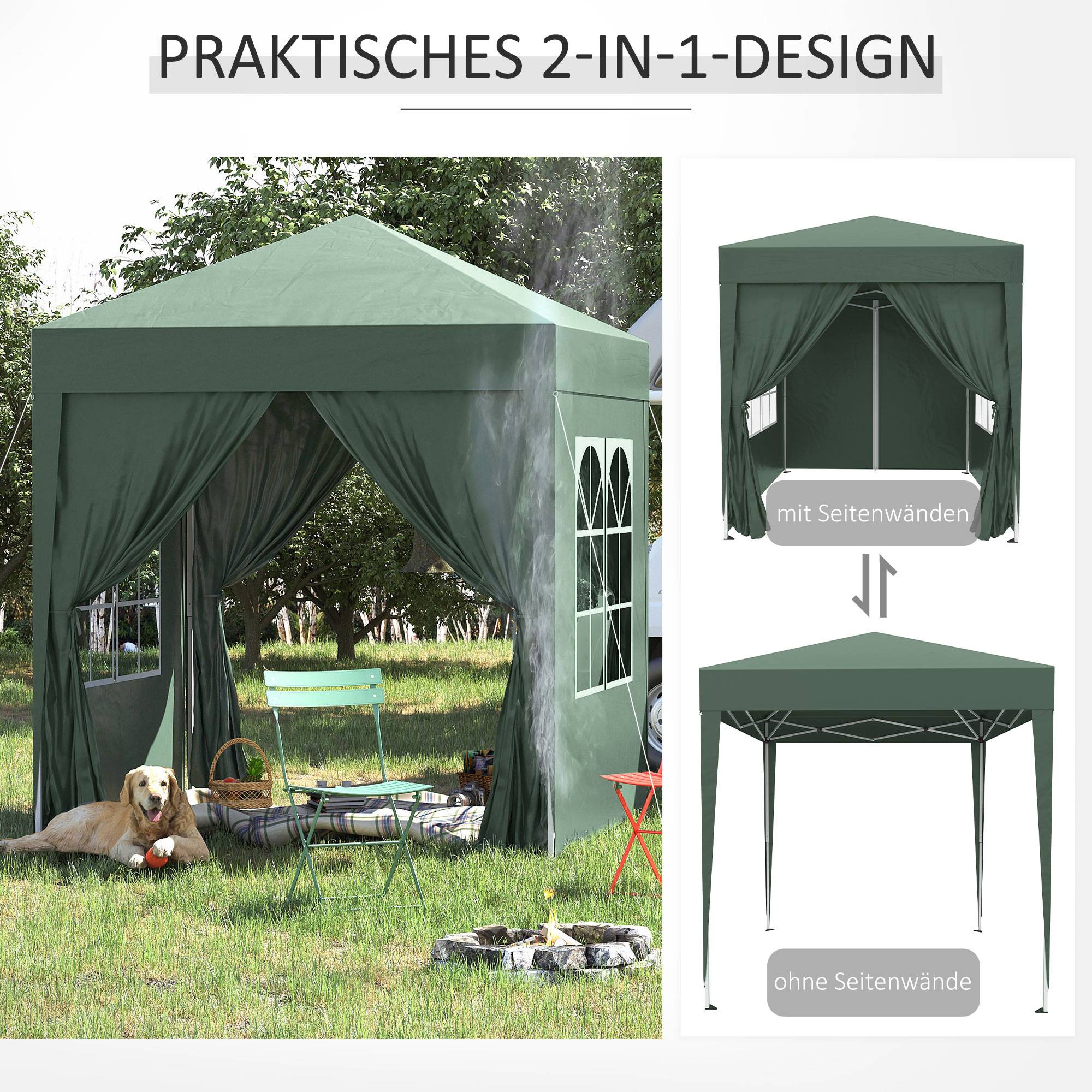 Tonnelle pliante acier vert foncé 200 x 200 x 240 cm - PANGIVO - Image 6