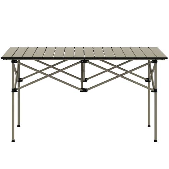 Table camping aluminium légère plateau enroulable cadre X 95x55cm kaki, 2 personnes jardin balcon - Image 1