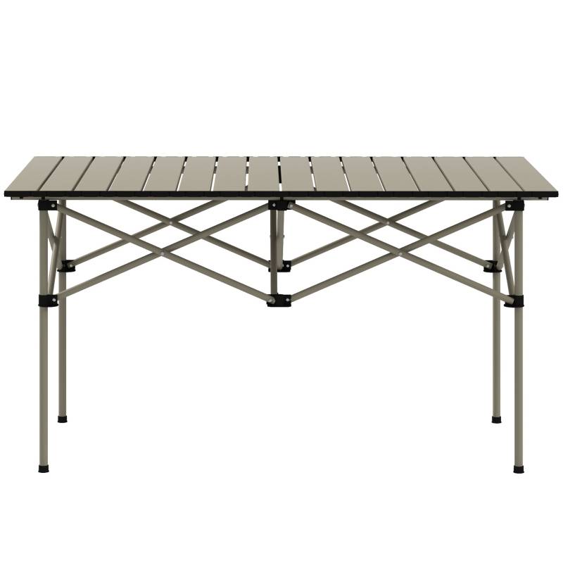 Table camping aluminium légère plateau enroulable cadre X 95x55cm kaki, 2 personnes jardin balcon - Image 1