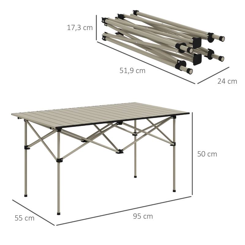 Table camping aluminium légère plateau enroulable cadre X 95x55cm kaki, 2 personnes jardin balcon - Image 3