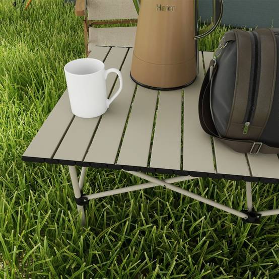 Table camping aluminium légère plateau enroulable cadre X 95x55cm kaki, 2 personnes jardin balcon - Image 7