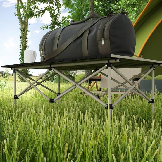 Table camping aluminium légère plateau enroulable cadre X 95x55cm kaki, 2 personnes jardin balcon - Image 8